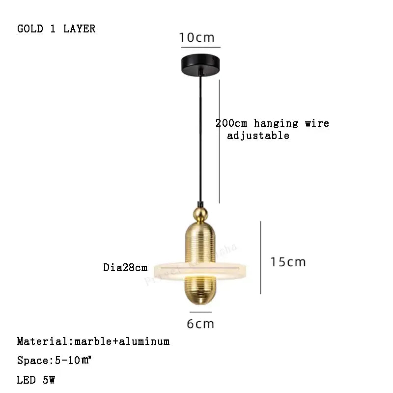 Modern gold and white marble pendant lights for dining room