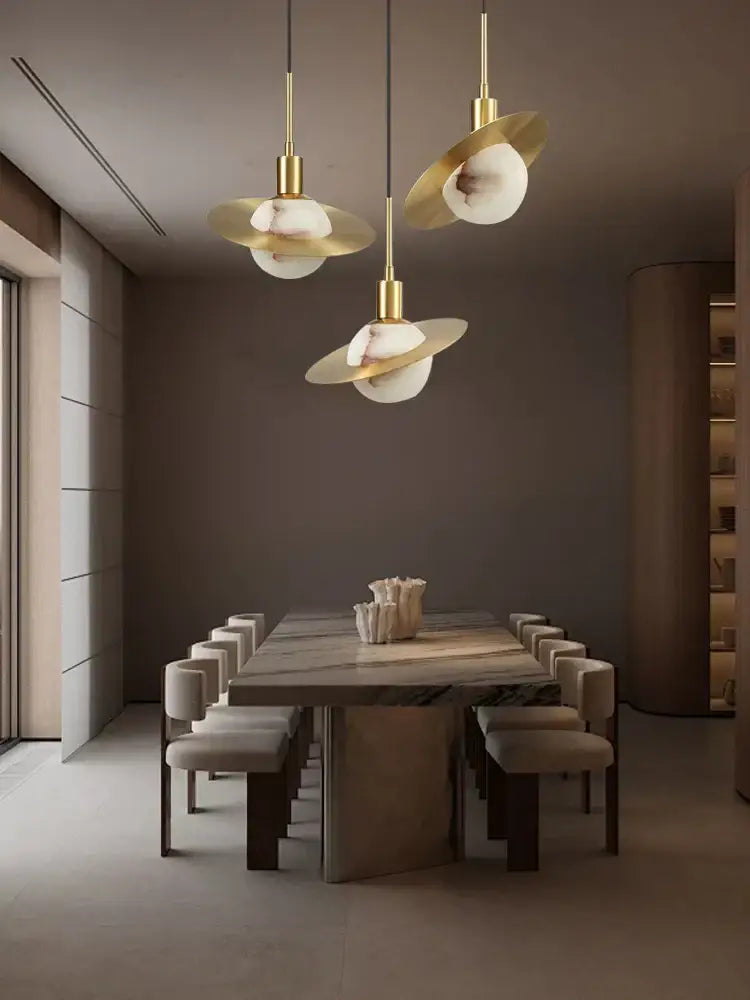 Modern gold and white marble pendant lights for dining room