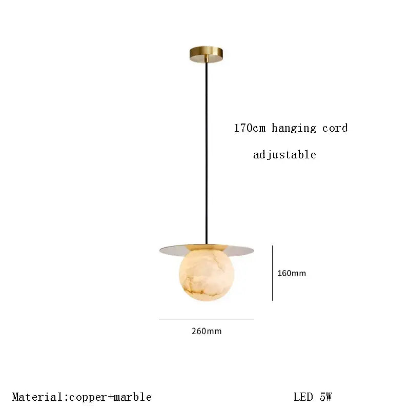 Modern gold and white marble pendant lights for dining room