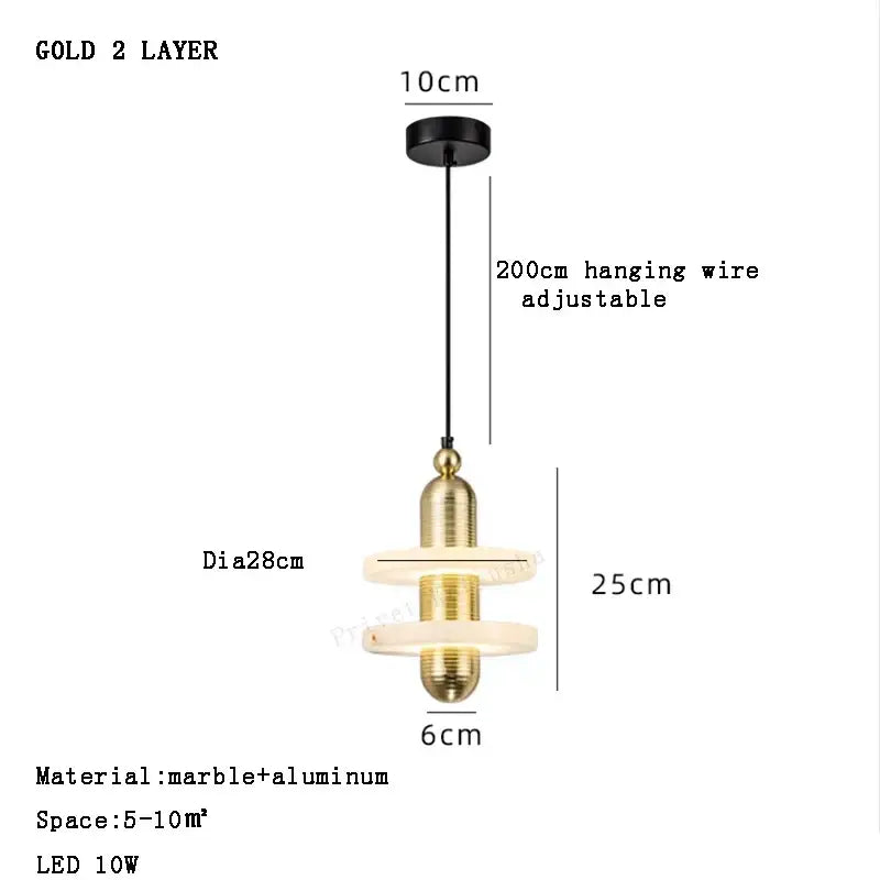 Modern gold and white marble pendant lights for dining room