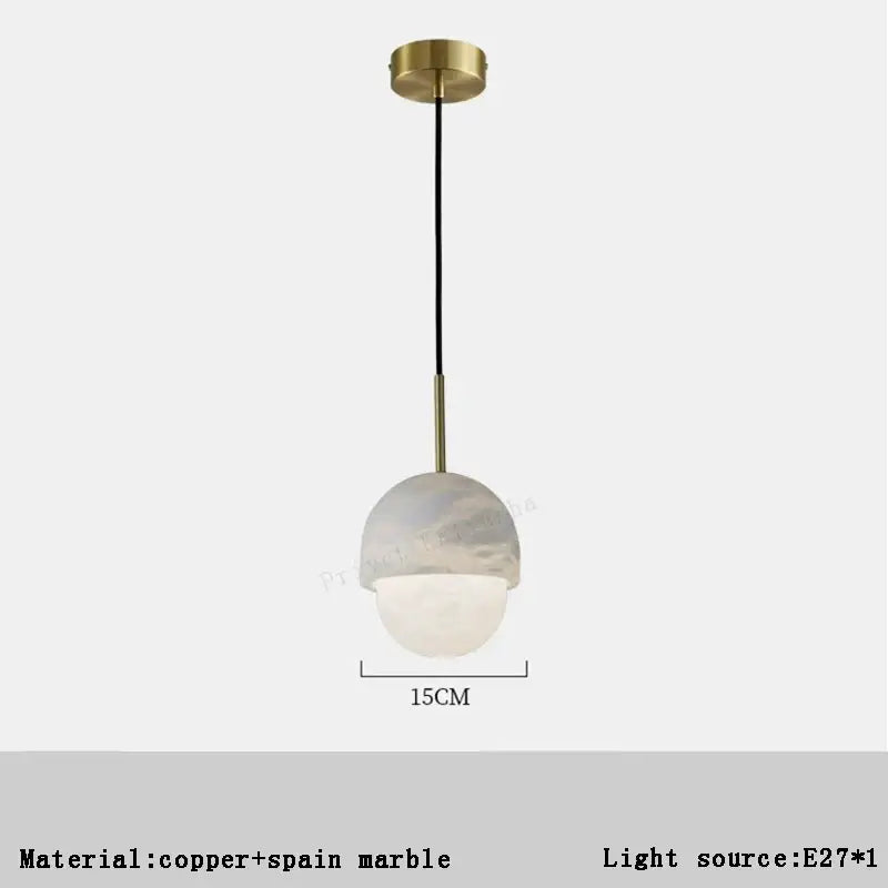 Modern gold and white marble pendant lights for dining room