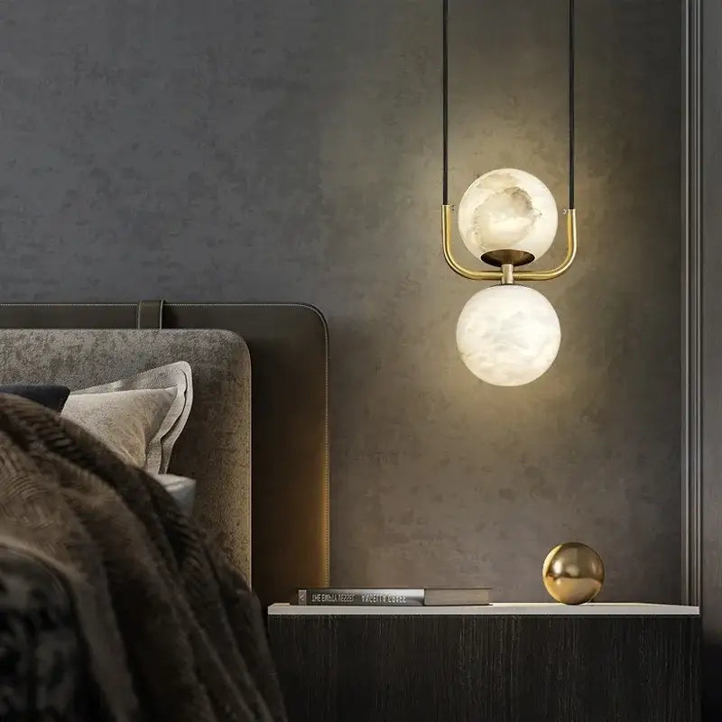 Modern gold and white marble pendant lights for dining room