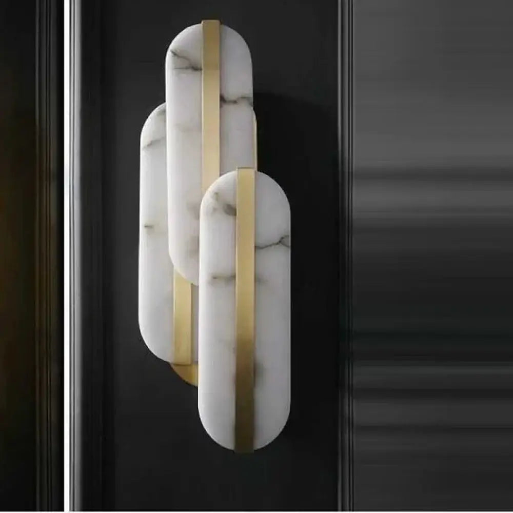 Modern oval marble wall lamp gold & copper bedroom sconce