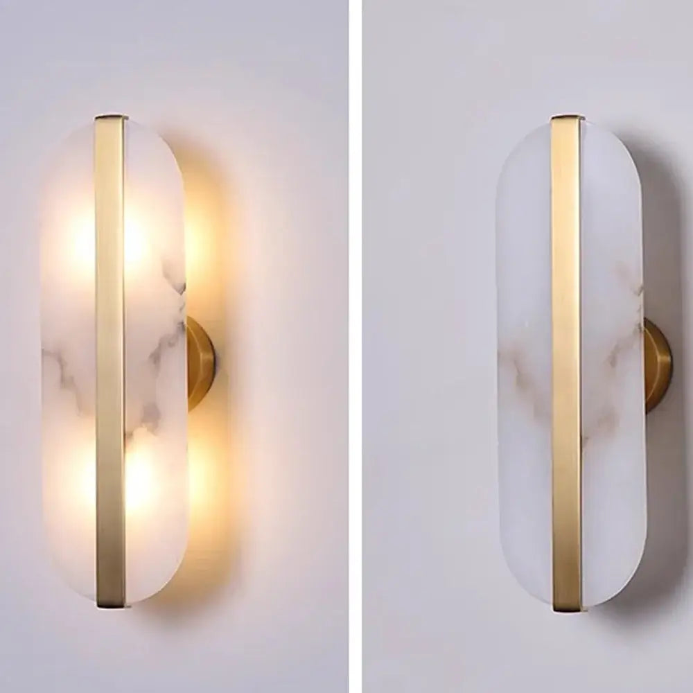 Modern oval marble wall lamp gold & copper bedroom sconce