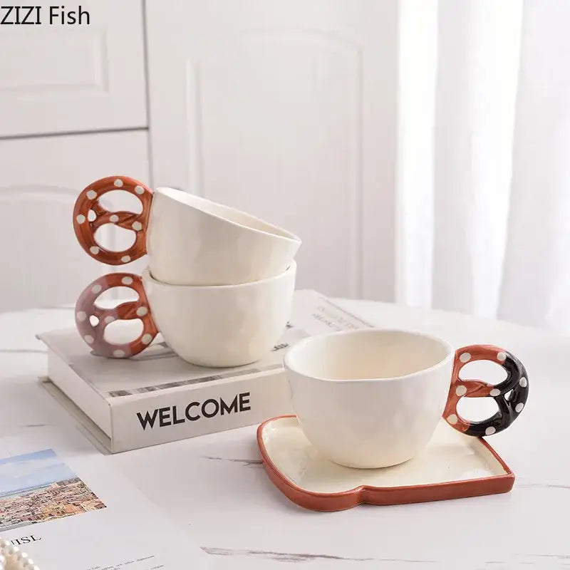 Polka dot biscuit mug ceramic cup and saucer set kitchen decor