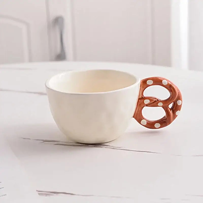 Polka dot pretzel biscuit mug and saucer set dining room ceramic cup