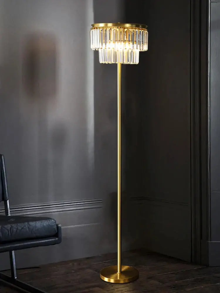 Luxury gold brass crystal floor lamp living room lighting set