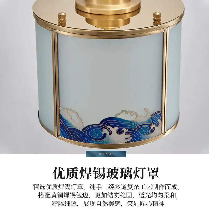 Elegant blue wave glass copper entrance light bedroom pendant