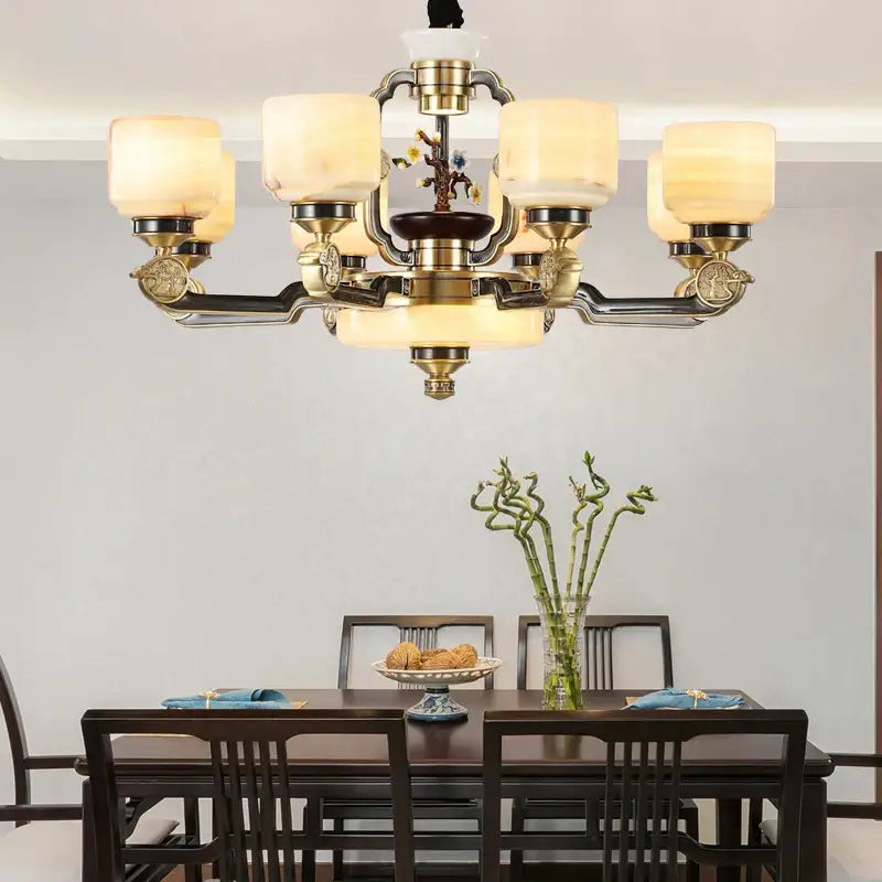 Branch design brass and frosted glass copper jade chandelier living room