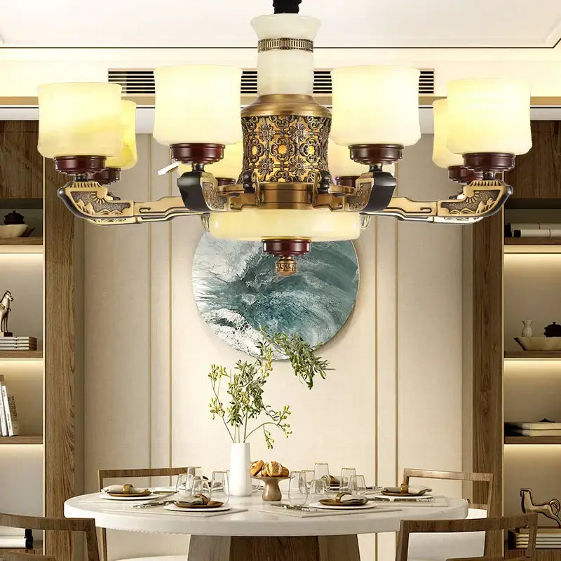 Luxury copper marble jade chandelier for living room lighting