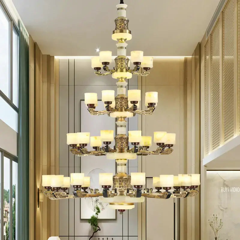 Luxury copper marble jade chandelier for living room lighting