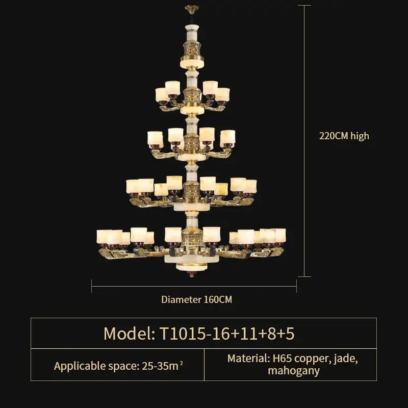 Luxury copper marble jade chandelier for living room lighting