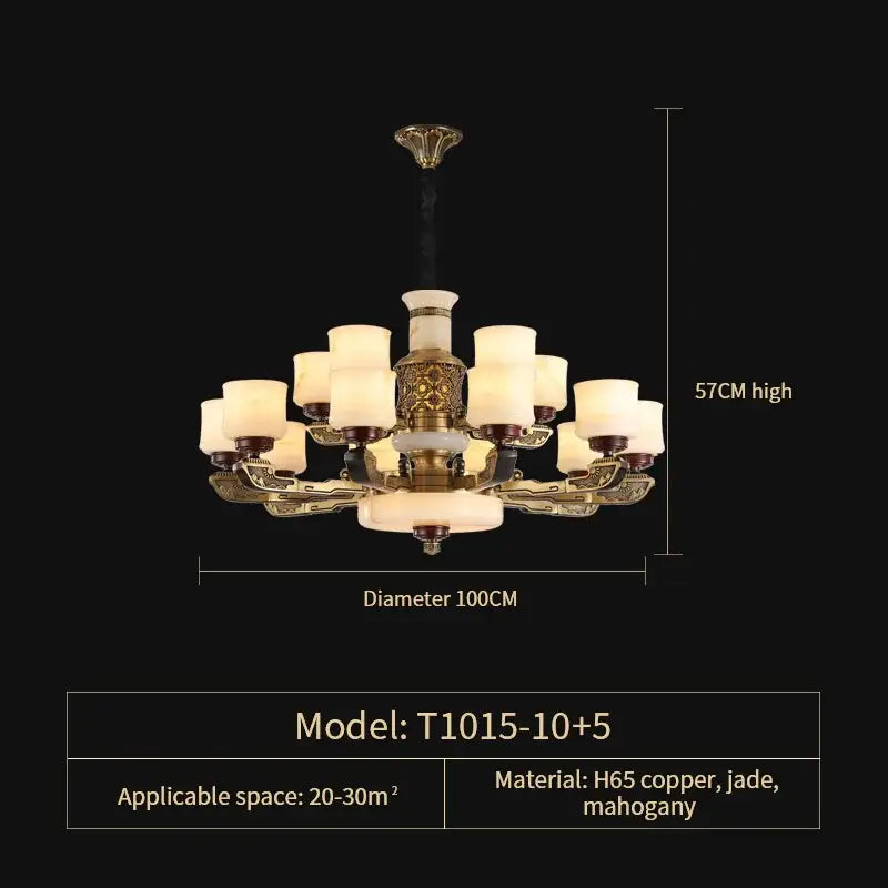 Luxury copper marble jade chandelier for living room lighting