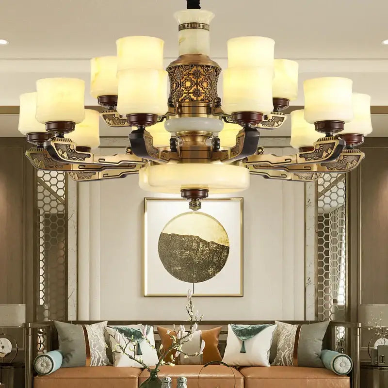 Luxury copper marble jade chandelier for living room lighting