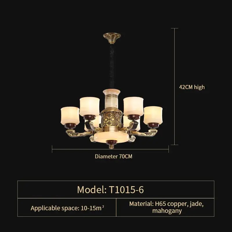 Luxury copper marble jade chandelier for living room lighting