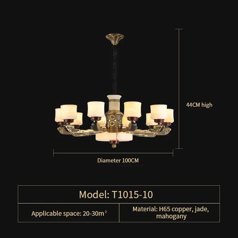 Luxury copper marble jade chandelier for living room lighting