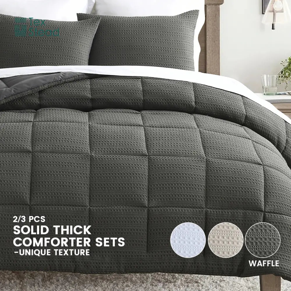 Waffle textured dark gray season bed comforter bedroom set