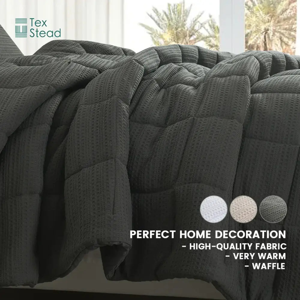 Waffle textured dark gray season bed comforter bedroom set