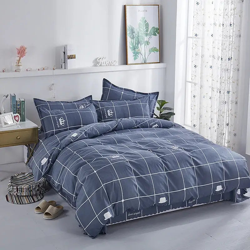 Floral blue & white lightweight duvet cover bedroom bedding set