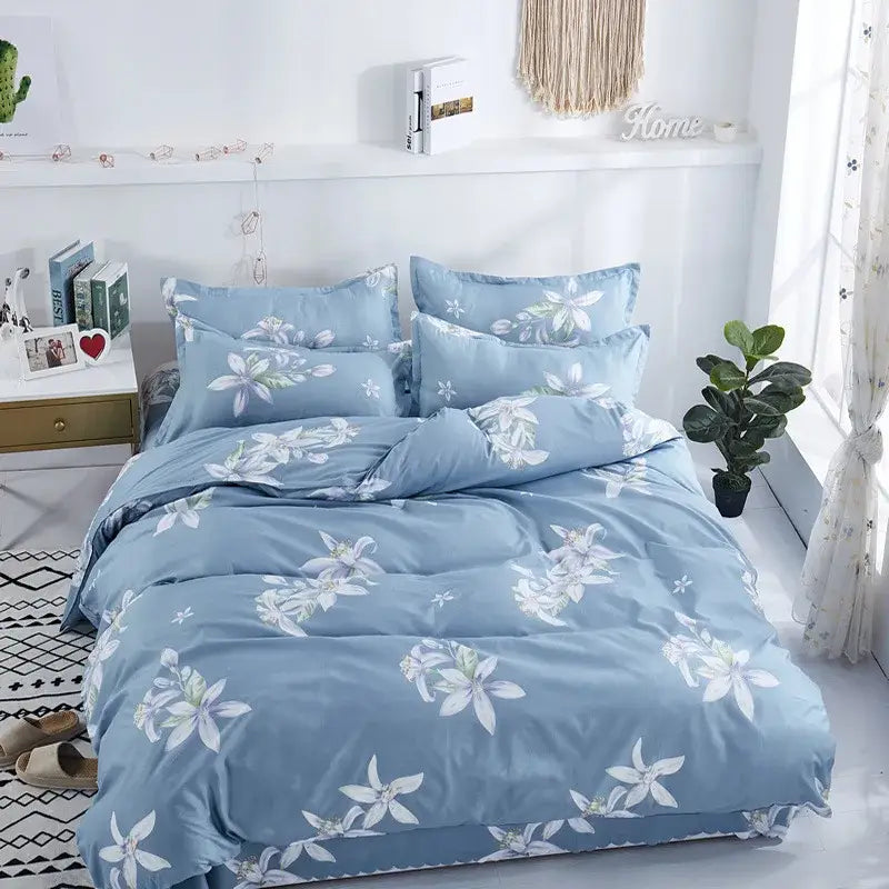 Floral blue & white lightweight duvet cover bedroom bedding set
