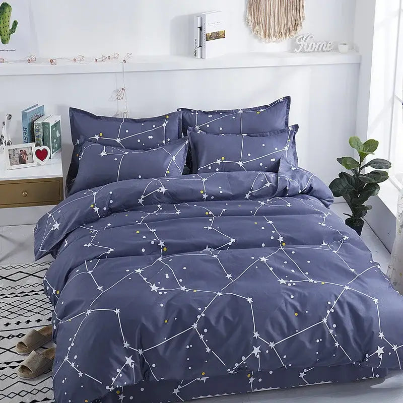Floral blue & white lightweight duvet cover bedroom bedding set
