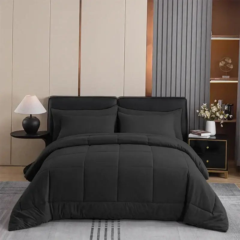 Black quilted comforter set bedroom soft plush blanket