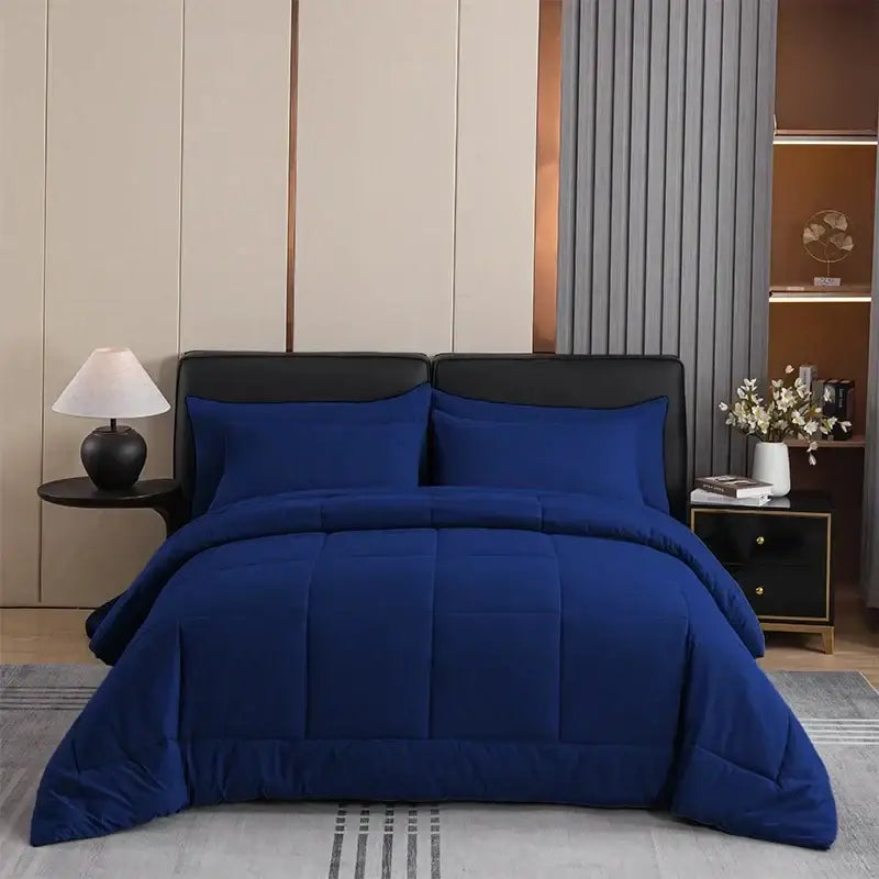 Modern royal blue quilted duvet set bedroom plush comforter