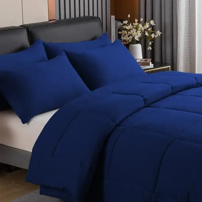 Modern royal blue quilted duvet set bedroom plush comforter