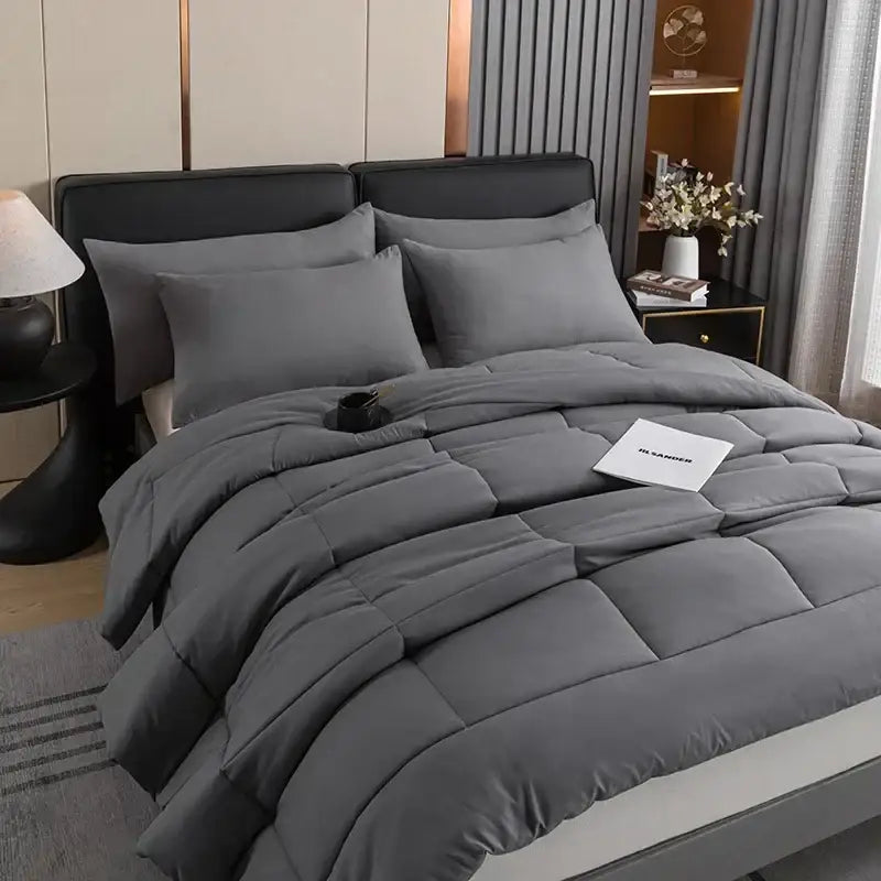Modern royal blue quilted duvet set bedroom plush comforter