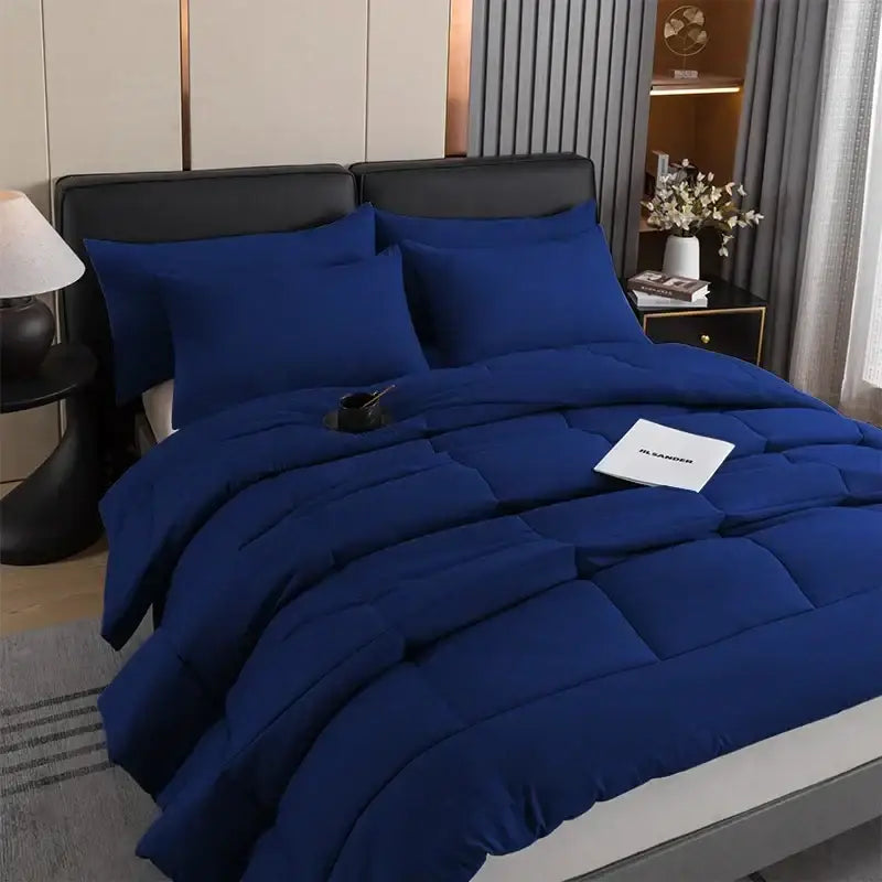 Modern royal blue quilted duvet set bedroom plush comforter