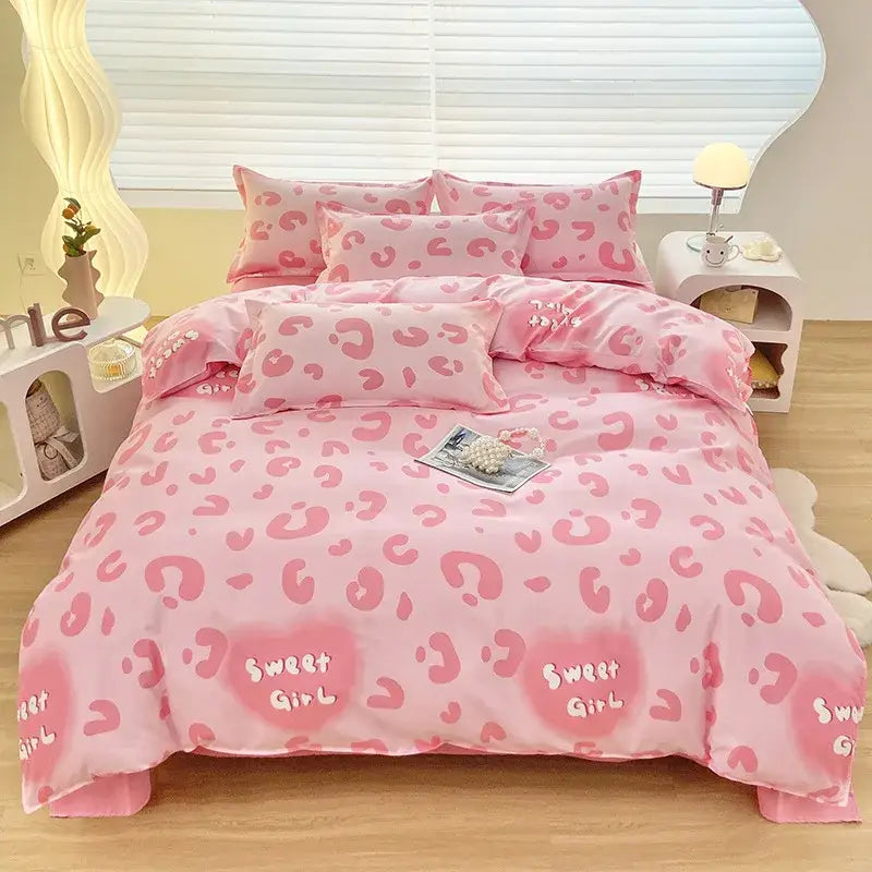 Abstract green & yellow aloe cotton printed bedding set bedroom