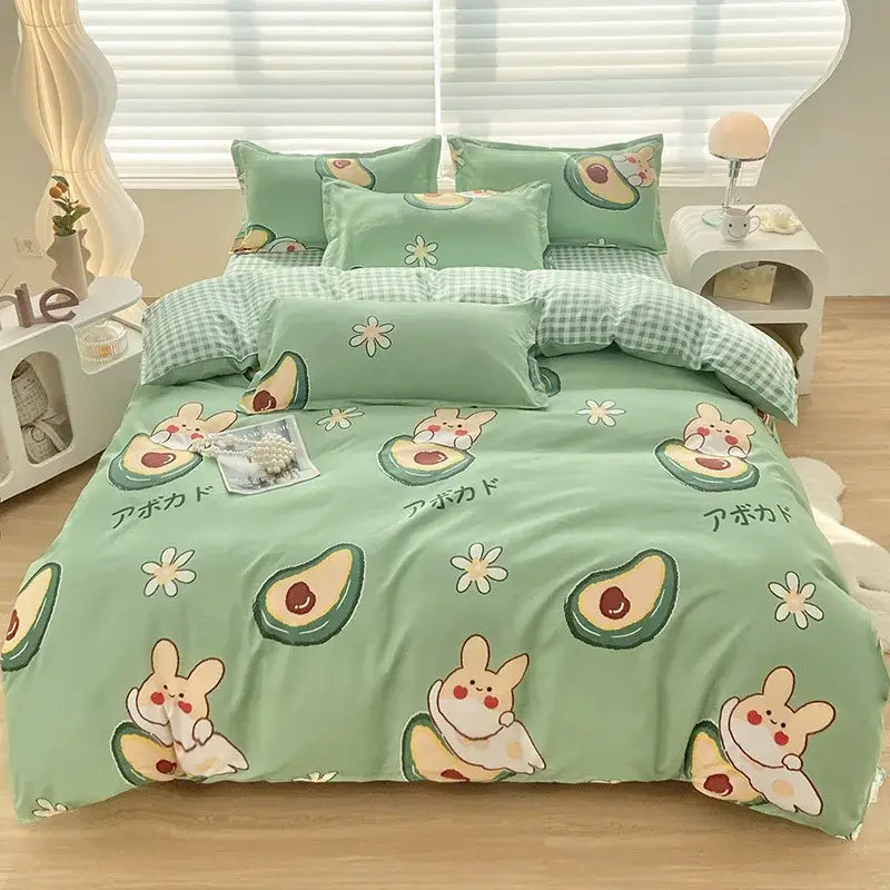 Abstract green & yellow aloe cotton printed bedding set bedroom