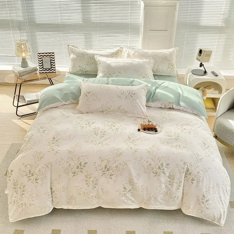 Abstract green & yellow aloe cotton printed bedding set bedroom