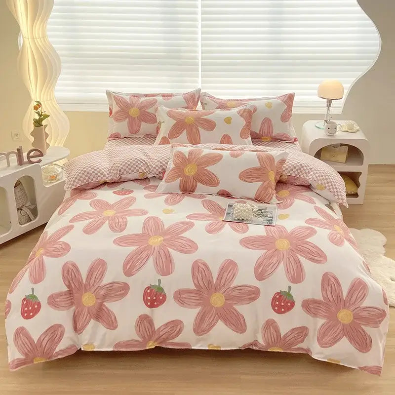Abstract green & yellow aloe cotton printed bedding set bedroom