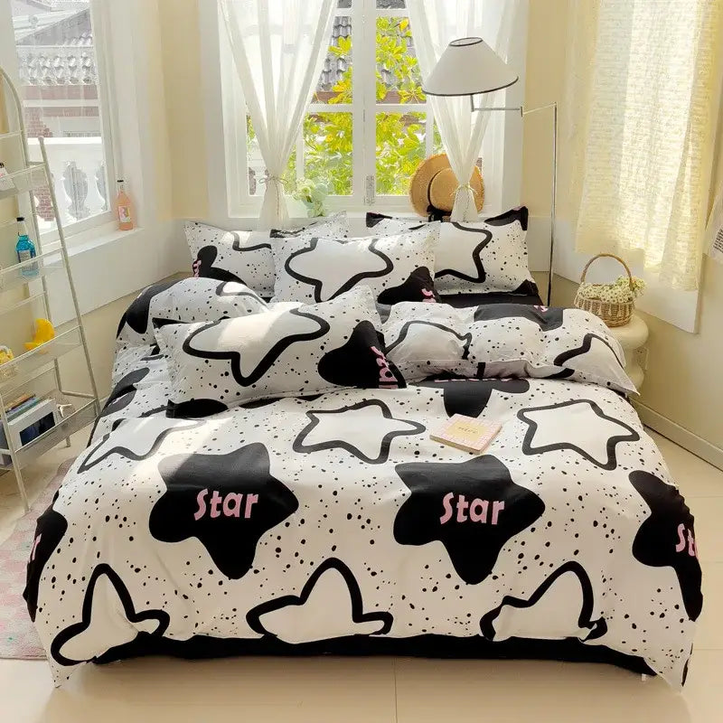 Abstract green & yellow aloe cotton printed bedding set bedroom