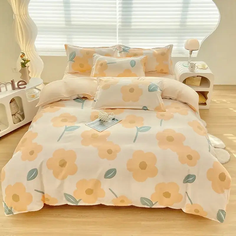 Abstract green & yellow aloe cotton printed bedding set bedroom