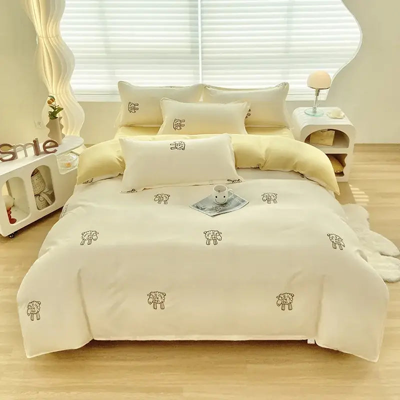 Abstract green & yellow aloe cotton printed bedding set bedroom