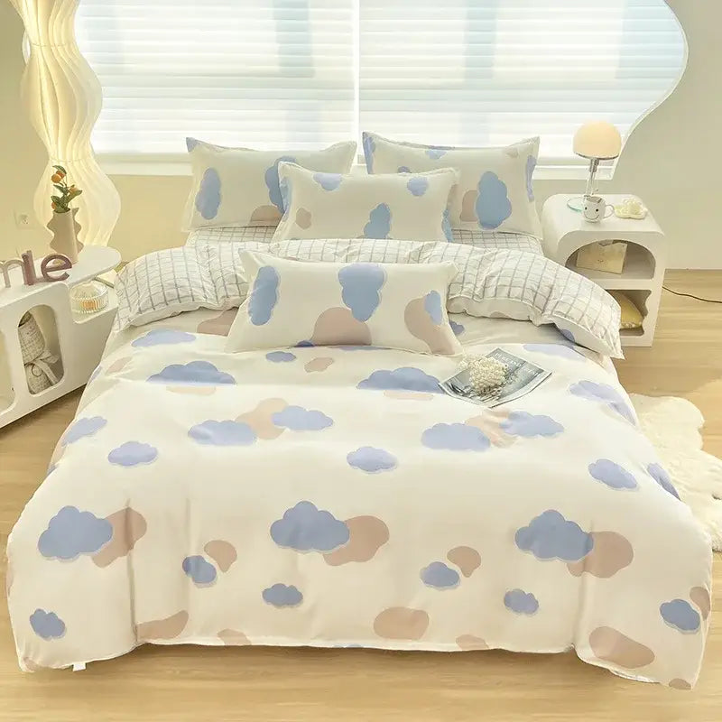 Abstract green & yellow aloe cotton printed bedding set bedroom