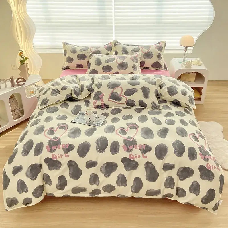 Abstract green & yellow aloe cotton printed bedding set bedroom
