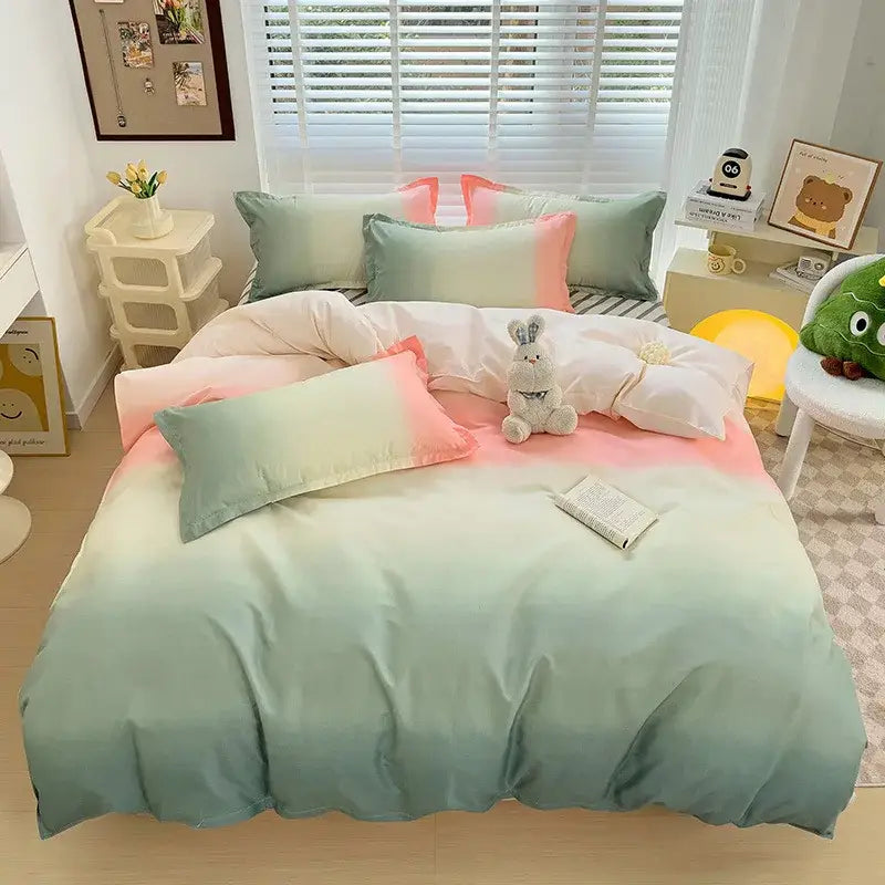 Abstract green & yellow aloe cotton printed bedding set bedroom
