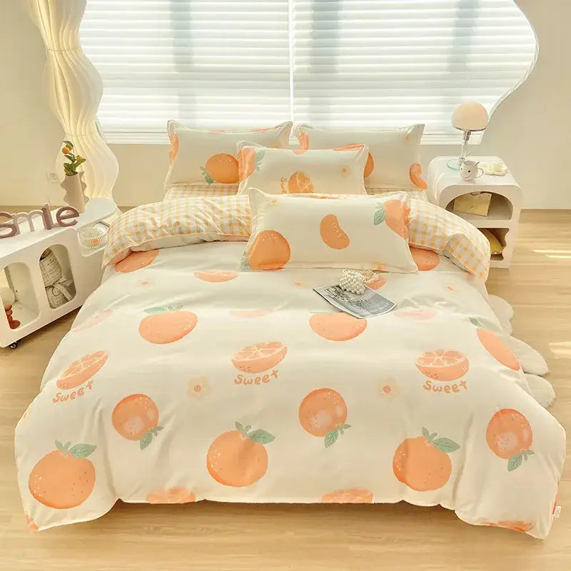 Abstract green & yellow aloe cotton printed bedding set bedroom