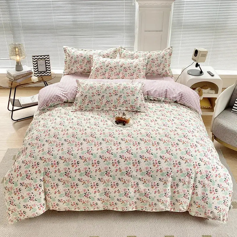 Abstract green & yellow aloe cotton printed bedding set bedroom