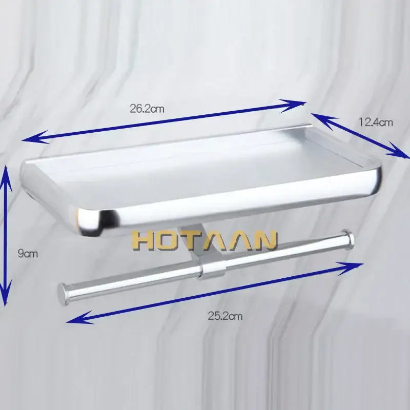 Modern chrome toilet paper holder with bathroom shelf
