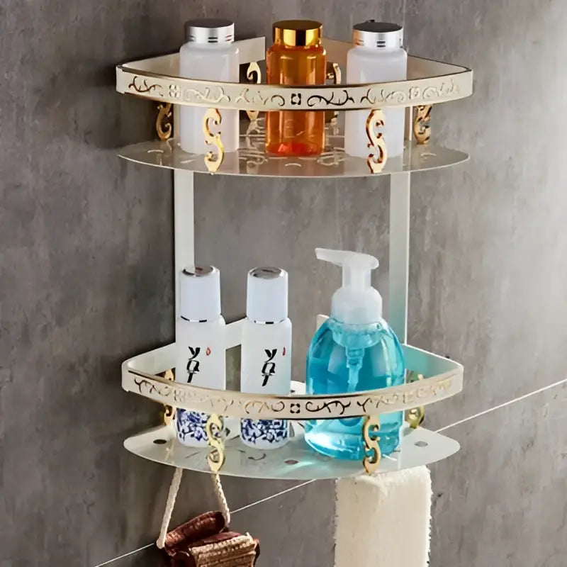 Ornate white & gold bath hardware set bathroom scrollwork rack