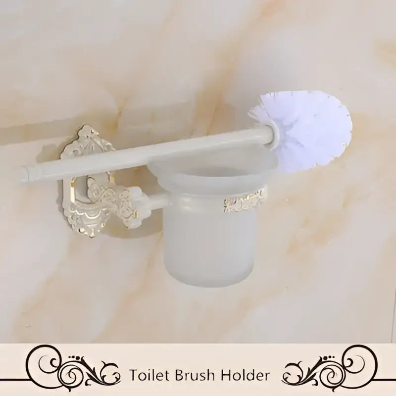 Ornate white & gold bath hardware set bathroom scrollwork rack