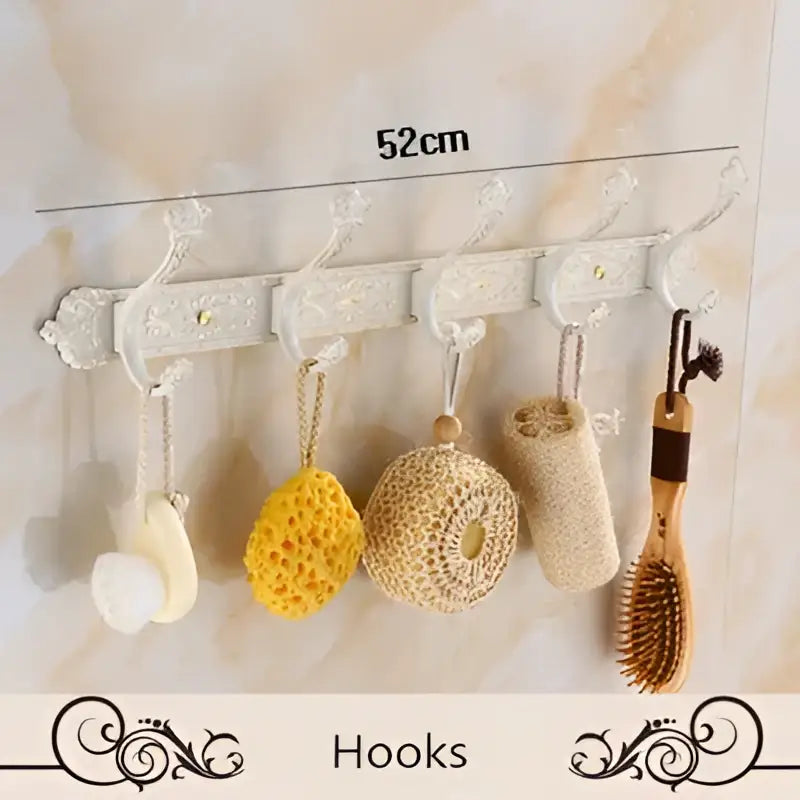 Ornate white & gold bath hardware set bathroom scrollwork rack
