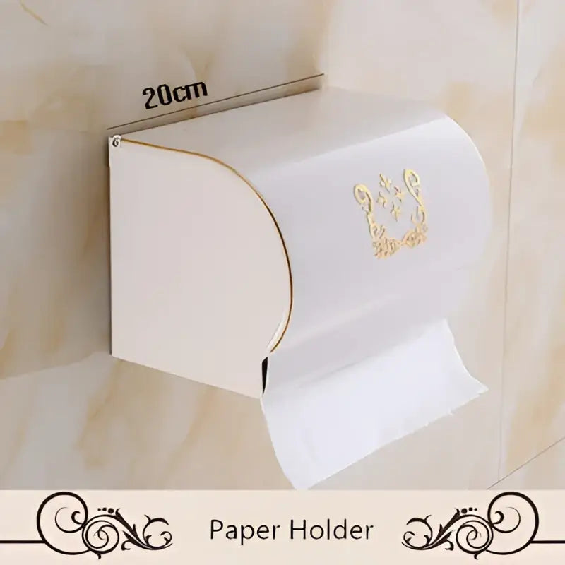 Ornate white & gold bath hardware set bathroom scrollwork rack