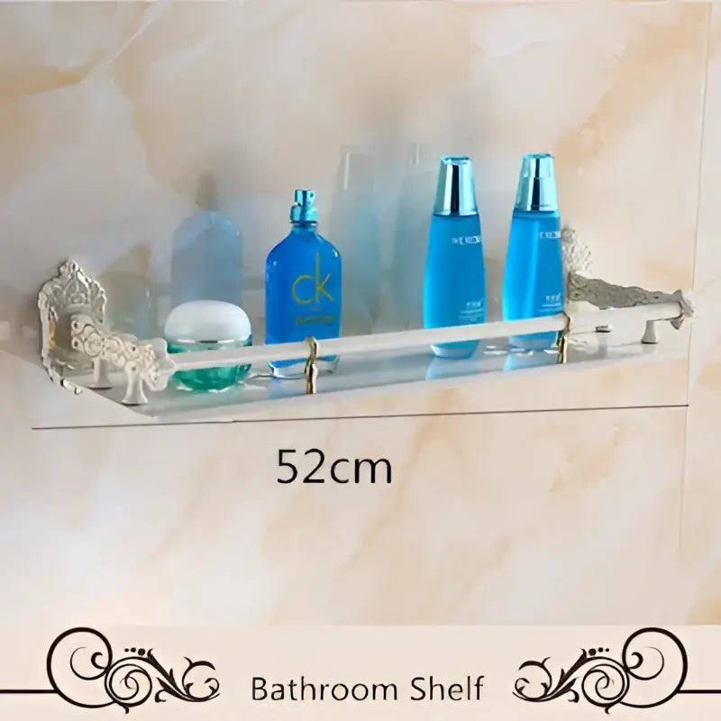Ornate white & gold bath hardware set bathroom scrollwork rack