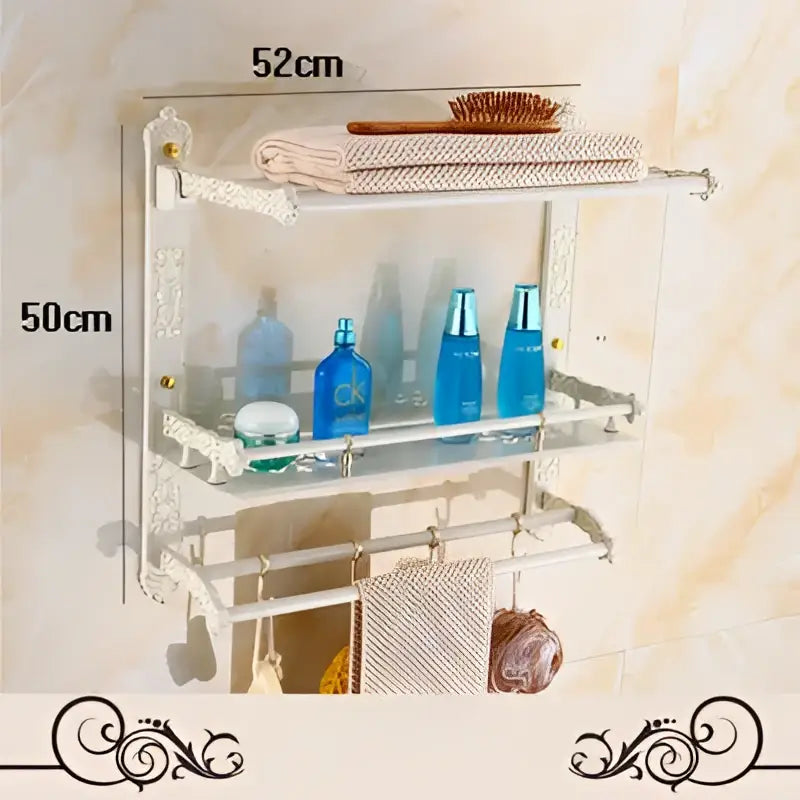 Ornate white & gold bath hardware set bathroom scrollwork rack