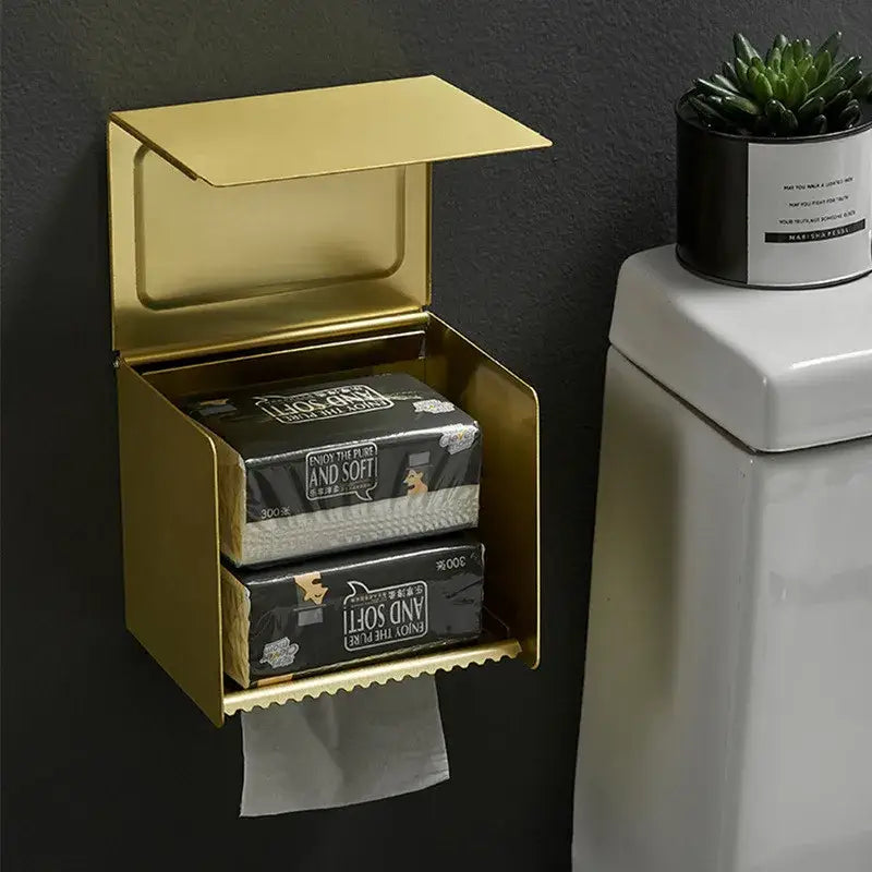 Modern brushed gold toilet paper holder with box bathroom storage